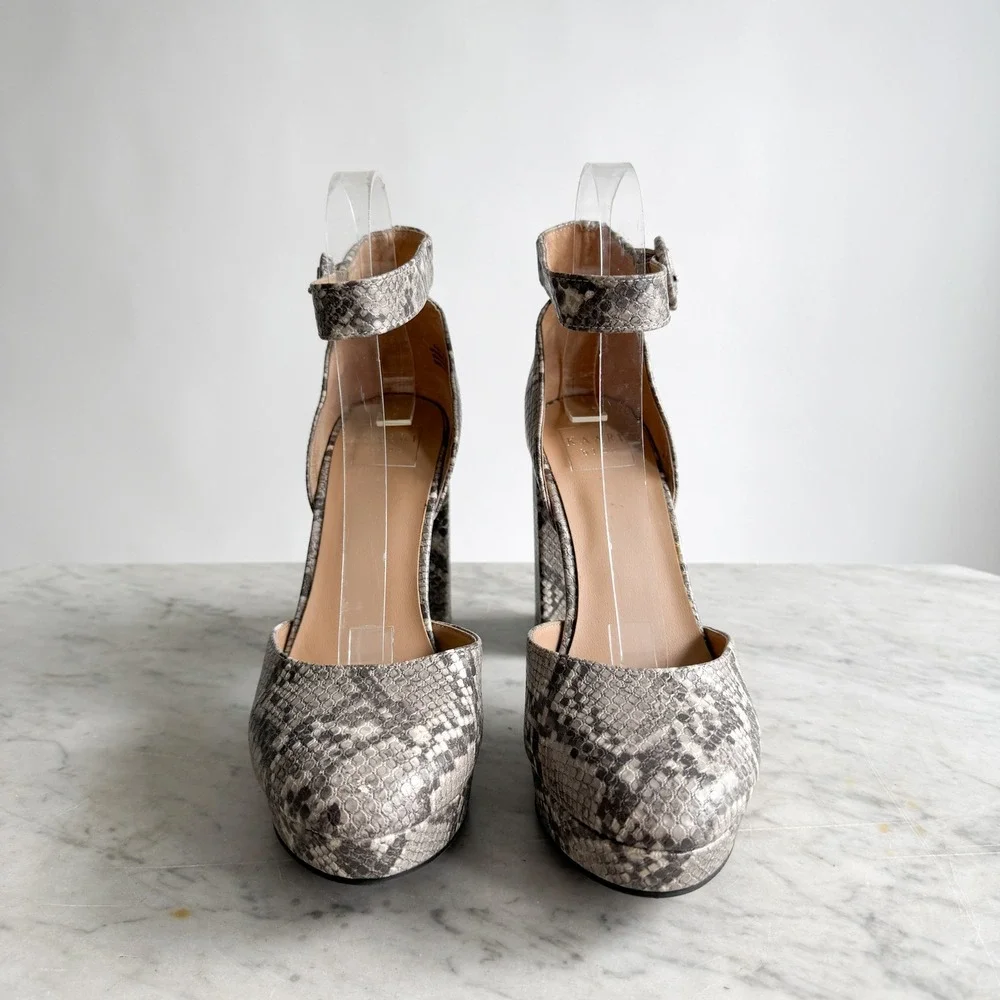 Kaari Blue Riley gray snakeskin platform ankle‎ strap shoes size 9.5